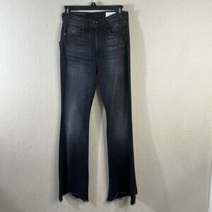 Rag & Bone Nina High Rise Shark Bite Hem Flare  Denim Jeans Clean Onyx Size 24